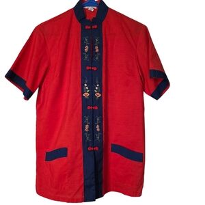 Vintage Custom Embroidered Short Sleeve Jacket Pajama Shirt From China EUC S